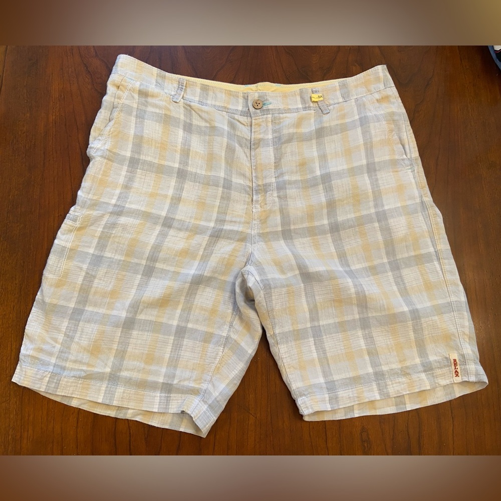 Tommy Bahama Relax Linen Short Mens Size 38 Plaid Chino Flat Front